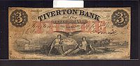 Tiverton, RI, The Tiverton Bank, 1856 $3, 2957, VG